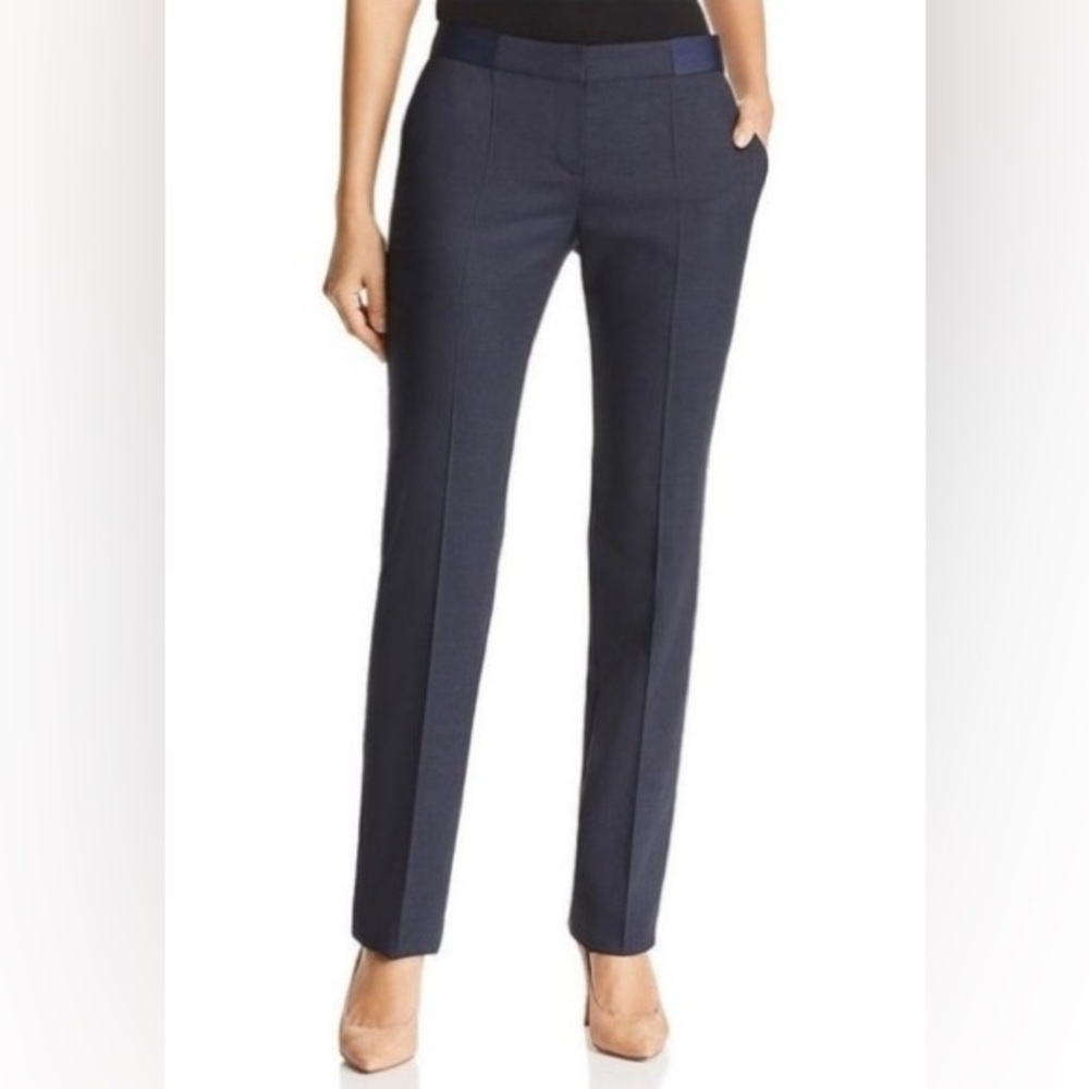 BOSS Hugo Boss Tariba Virgin Wool Micro Checkered Trousers Navy Black 6 Petite